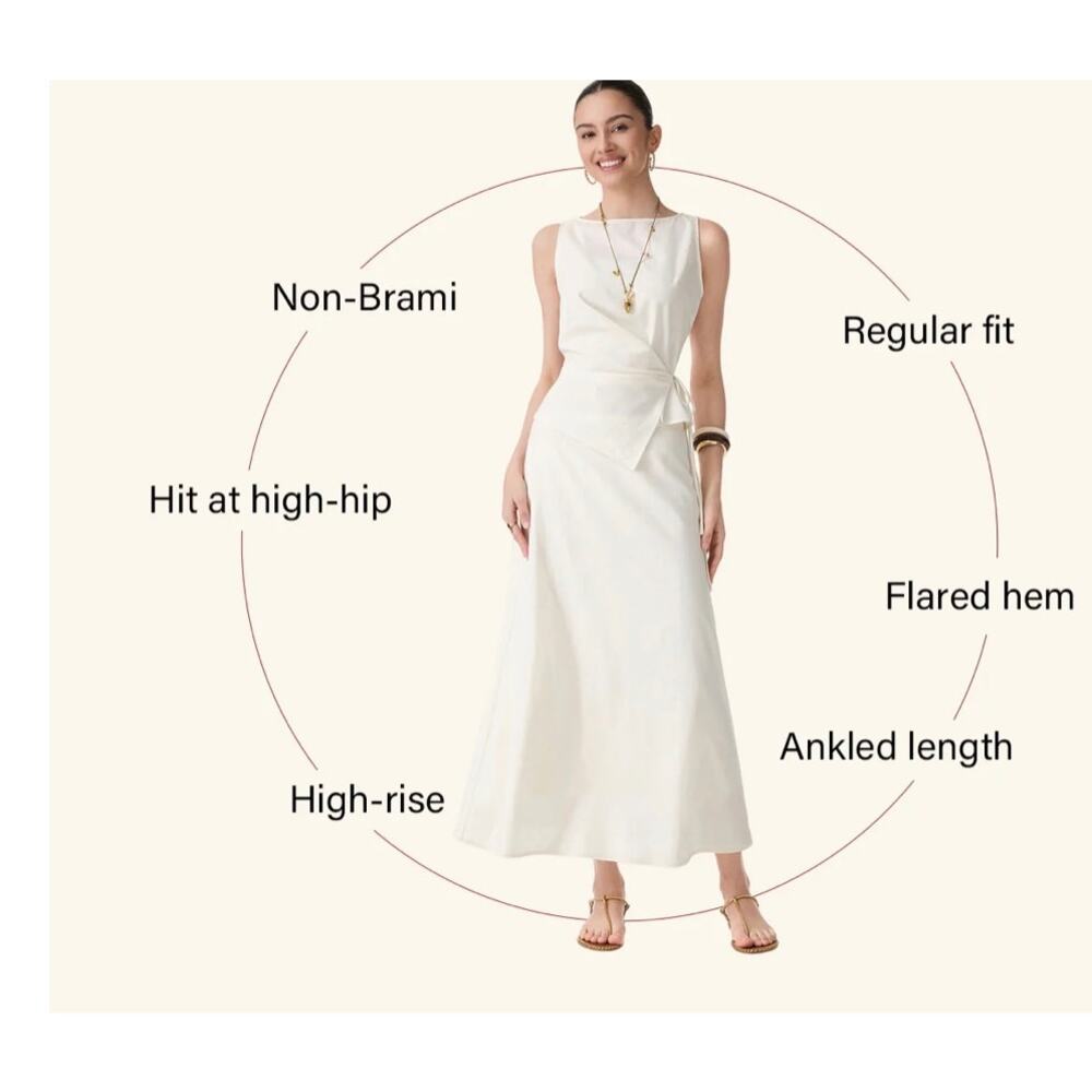 OGL Linen 2Pcs Boatneck Waist-Defined Top & Maxi Flared Skirt Small - Picture 9 of 13